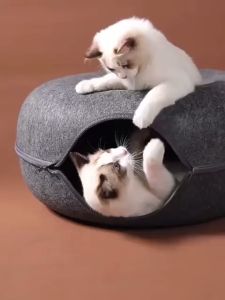 PET DONUT BED / FELT TUNNEL BED (L SIZE: 60X60X28CM) ROUND CAT NEST TEROWONG KUCING NEWB PET STORE