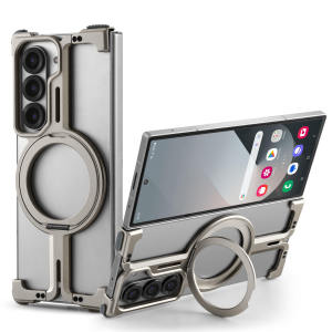OATSBASF Borderless Metal Phone Case Built-in 360° Rotating Bracket for Samsung Galaxy Z Fold 7/Galaxy Z Fold 6/Z Fold 5/W24
