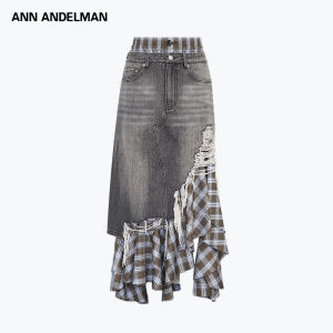 ANN ANDELMAN | Fake Two Pieces Plaid Denim Skirt