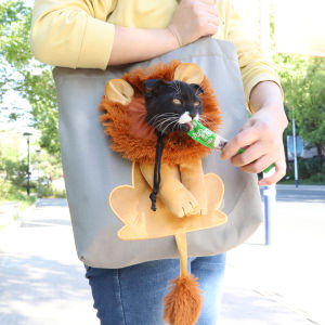 TeekerPet Breathable Foldable Cat Carrier Shoulder Bag Lion Shape Canvas Bag for Dogs Tote Bag Small Pet Carrier Outgoing Bag