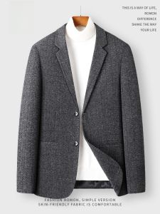 ROMON | เสื้อสูทผู้ชายลำลอง ผ้าขนสัตว์ ฤดูใบไม้ผลิและฤดูใบไม้ร่วง สไตล์เกาหลี เสื้อโค้ทสุดเท่ แจ็คเก็ตสูทเดี่ยว แฟชั่นธุรกิจ