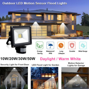 Angelila Waterproof PIR LED Floodlight IP65 Outdoor Work & Safety Lighting 10W 20W 30W 50W Security LED Flood Light for Garden Front door Backyard Garage Driveway Frontyard Praking Lot Stairs Doorway Corner