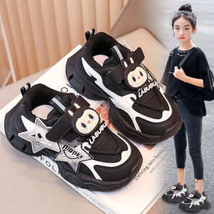 Durable Black Kids Sneakers Breathable Mesh Girls Dad Shoes Low Cut Anti-Slip Wear-Resistant Childrens Footwear for Girls