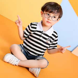 Boys Stripes Polo Shirt Boys Summer New Arrival K-style Polo Shirt Short-Sleeved T-shirt Bear Children Lapel T Fashion