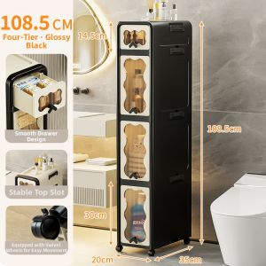 MMZECE | Narrow Space Cream Style Drawer Wheeled Bathroom Storage Shelf