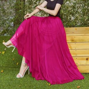 Váy Lưới Dài Đến Giữa Bắp Chân Cao Cấp Màu Trơn Dáng Chữ a Phong Cách Công Sở Mùa Xuân 2022 Váy Lưới Biểu Diễn Sân Khấu