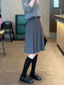 Deep Grey Pleated A-Line Mini Skirt Korean Style Versatile High Waist Slimming Drapey Office Commute Retro Style Half-length Skirts