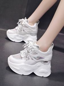 Giày Đế Dày Thường Ngày Cho Nữ Mùa Hè Thoáng Khí Lưới Tăng Chiều Cao Trong Giày Đế Bằng Đế Cao Su Đế PU