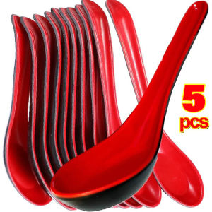 5Pcs Mighty Porcelain Anti-Shock Spoon Japanese Rice Scoops Dumpling Porridge Soup Spoon Restaurant Kitchen Tableware Cutlery