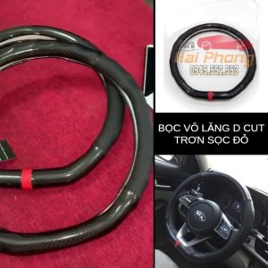 Bọc Vô Lăng D Cut Cacbon Phối Da Thoáng Khí Kèm Sọc Đỏ Thể Thao