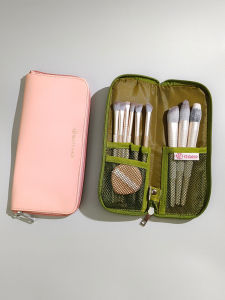 Leather Makeup Brush Storage Bag Zipper Travel Cosmetic Tool Eyeliner Pen Organizer High-End Feel Beauty Brush Case