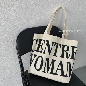Original Niche Letter Canvas Bag Womens One-Shoulder Simple European Artisitc Large Capacity Student Class Cloth Bag Summer
