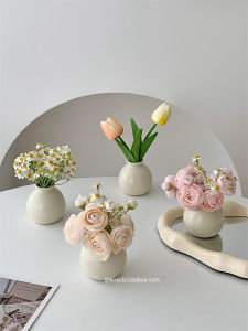 Cream Style Fancy Ceramic Vase Artificial/Fake Flower Decorative Ornaments Ins Living Room Flower Arrangement Mini Vase