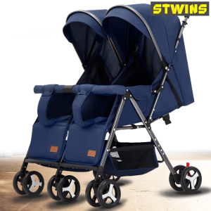 Foldable Dual Seat Baby Stroller for Twins Lie Flat Elevator Access Car Compatible Stroller Dual Lie down Infant Pushchair
