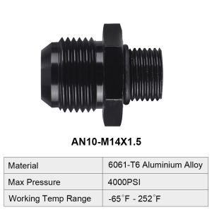 Black Anodized Straight Aluminum Male Flare AN6 to M12*1.5 M14*1.5 M16*1.5 M18*1.5 Male Metric Thread Pipe Fuel Fitting Adapter