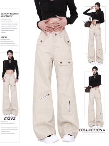 Low Waist Wide Leg Denim Jeans Womens Spring Loose Fit Multi Pocket Casual Vintage Workwear Trousers Non-Matching Leggings