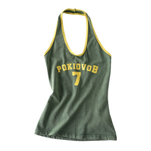Retro Vintage Print Halter Neck Slimming T-Shirt