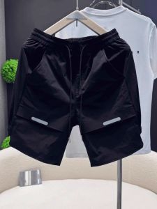 Summer New Laser Perforated Casual Shorts Mens Trendy Splice Versatile Lightweight Breathable Quick Dry Five-Quarter Pants