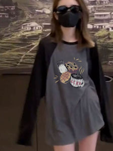 เสื้อยืดแขนยาวผู้หญิงผ้าฝ้ายแท้ทรงหลวมสบายๆ ฤดูร้อน 2025 เสื้อเชิ้ตสไตล์เกาหลีพิมพ์ลายครกตั้ง