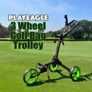 PLAYEAGLE Easy Push Foldable 3Wheels Golf Trolley Light Weight Aluminum Alloy Golf Push Carts with Umbrella Holder- Send Together Golf Teepack 1pc/pack