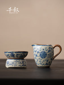 Blue-and-white Porcelain Ceramic Public Cup Tea Dripper Integrated Design Lady Beauty Strainer New 2025 Version Handmade Craft