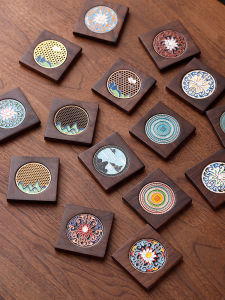 Chinese Style Black Ebony Cup Mat Square Enamel Color Heat Resistant Tea Cup Tray Tea Ceremony Accessories Solid Wood Anti-Slip Mat