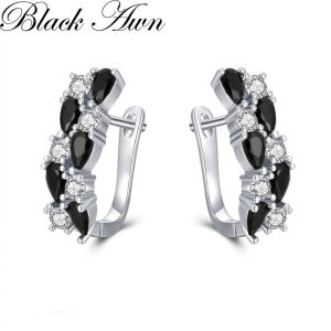 Black Awn 2026 Classic Silver Color Jewelry Black Spinel Stone Cute Stud Earrings for Women Bijoux Femme Boucles Doreilles I228