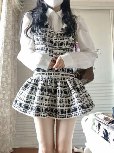 Sweet Style Shirt And Vest Set Womens Fashion Spring Autumn New Arrival Milk Series Short Size Fragrance Style Two-Piece Set Dress