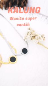 [Bayar di Tempat] Perhiasan Wanita Kalung Titanium Asli Anti Karat Liontin Bulat Hitam