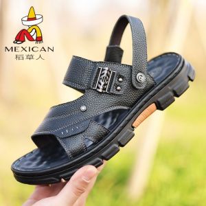 Leather Sandals Mens Casual Summer New Soft Bottom Beach Shoes Anti-slip Dual-use Slippers Breathable Open-Toe Thickened Outsole