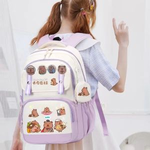 Capybara kids School Bag Waterproof Light and Large Capacity Children’s School Backpacks for Grades 1-6 Spine Protection Load Reduction Primary Student Backpack