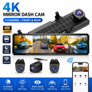 EKLEVA 4K +1K +1K + 1K Dash Cam F40 4-Channel Record ADAS BSD Car DVR WIFI APP Rear View Mirror Auto Video Camera Ultra HD 24H Parking