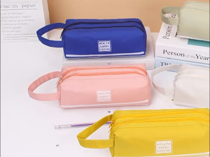 BECORATE Canvas Pencil Case Large Capacity Double Layer Pen Organizer School Supplies