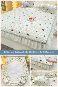 New 2025 Lace Cotton Bed Canopy Three-Piece Set  Home Use Mattress Protector Anti-Slip Polyester Fiber Bedding Cover