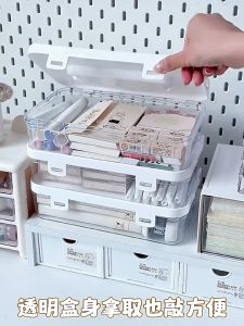 Desk Organizer Stationery Storage Box Transparent Stackable Dustproof Office Table Organiser