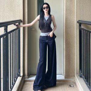 Quần Jeans Ống Rộng Dài Đến Sàn Cạp Cao Cho Nữ Quần Jeans Denim Thường Ngày Có Nút Khóa Khóa Mềm Màu Đen Quần Dài Thường Ngày