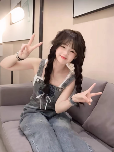 High Waist Denim Overalls Womens Summer American Retro Anti-Aging Loose Aged Design Wide Leg Straight Cut Pants