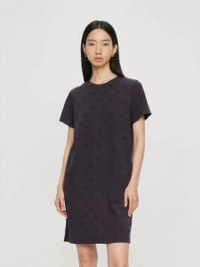 URLAZH | Trendy City Chic Charcoal Grey Round Neck U Neck Cat Rhinestone Straight Dress