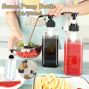 500/1000ML Plastic Sauce Pump Bottle Liquid Dispenser with Scale Coffee Syrup Seasoning Pressing Bottle Kitchen Container
