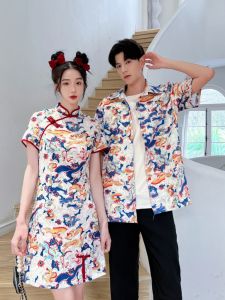XILANDUO | Irregular Print Vintage Style Cheongsam-Inspired Dress