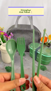 Eatkit 3in1 Kotak Makan Set Lunch Box Kotak Makan 700ml 2 Layers Cangkir Soup Wheatstraw Anti Panas