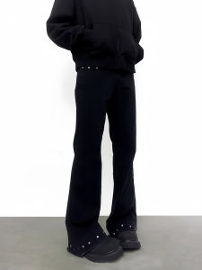 American Retro Rivet Frayed Micro Flared Jeans Men Loose Straight Slimming Knife Pants mid Waist Zipper Closure Trendy Jeans