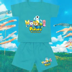 Set anak usia 1-8 thn Pororo Happy lengan pendek
