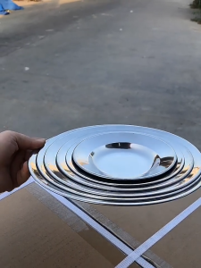 จานกลมสแตนเลส 9 นิ้ว (23.5 cm.) 5ใบ จานสแตนเลสก้นลึก งานคุณภาพ วัสดุฟู้ดเกรด ไม่เป็นสนิม