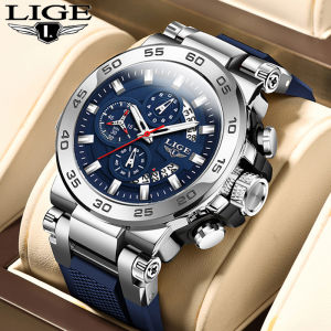 LIGE Sports Men Watch Waterproof Luminous Date Quartz Men Watch Big Dial Silicone Watches For Men Clock + Box
