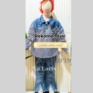 PROMO SETELAN ANAK PEREMPUAN VIRAL KEMEJA SALUR JEANS PUNDAK MIX CRINKLE AIRFLOW USIA 3-10 TAHUN-SET CELANA CUTBRAY MODEL KOREAN STYLE ANAK KEKINIAN -SET JEANS TERBARU 2024