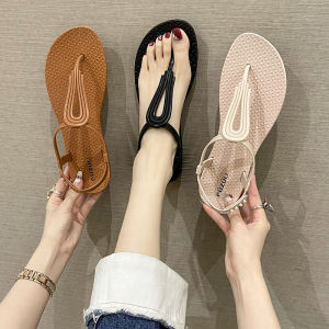 Summer Popular Womens Flat Sandals Fashionable Fairy Style Student Crossbody Slippers Casual Roman Beach Shoes EVA Rubber Sole