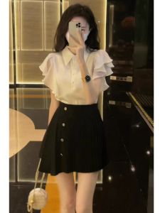 Fashionable Age-Reducing Streetwear Set for Women Summer Short-Sleeve Shirt High-Waist Skirt Salt-System Matching Slimming Two-Piece Set