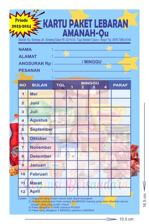 KARTU PAKET LEBARAN MINGGUAN BISA REQUEST NAMA TOKO DAN ALAMAT FULL COLOR