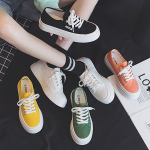 Womens Canvas Shoes Thick Bottom Heightening Casual Style 2021 Summer New round Toe Rubber Outsole Anti-Slip Pure Color